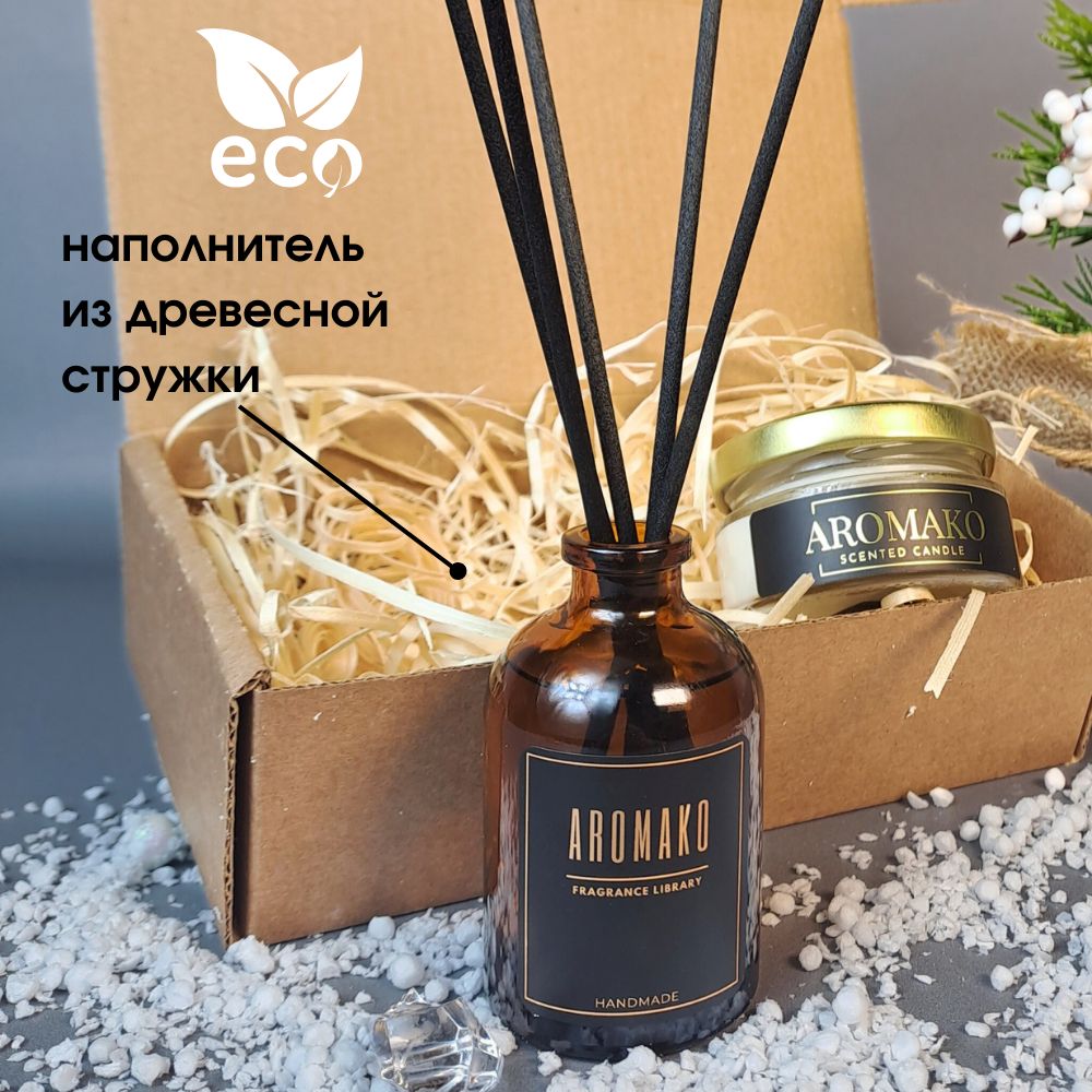 Подарочный набор AromaKo «Капучино + Apple Pie», диффузор + свеча