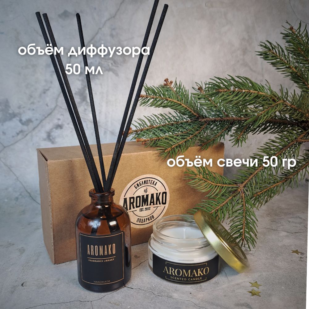 Подарочный набор AromaKo «Капучино + Apple Pie», диффузор + свеча
